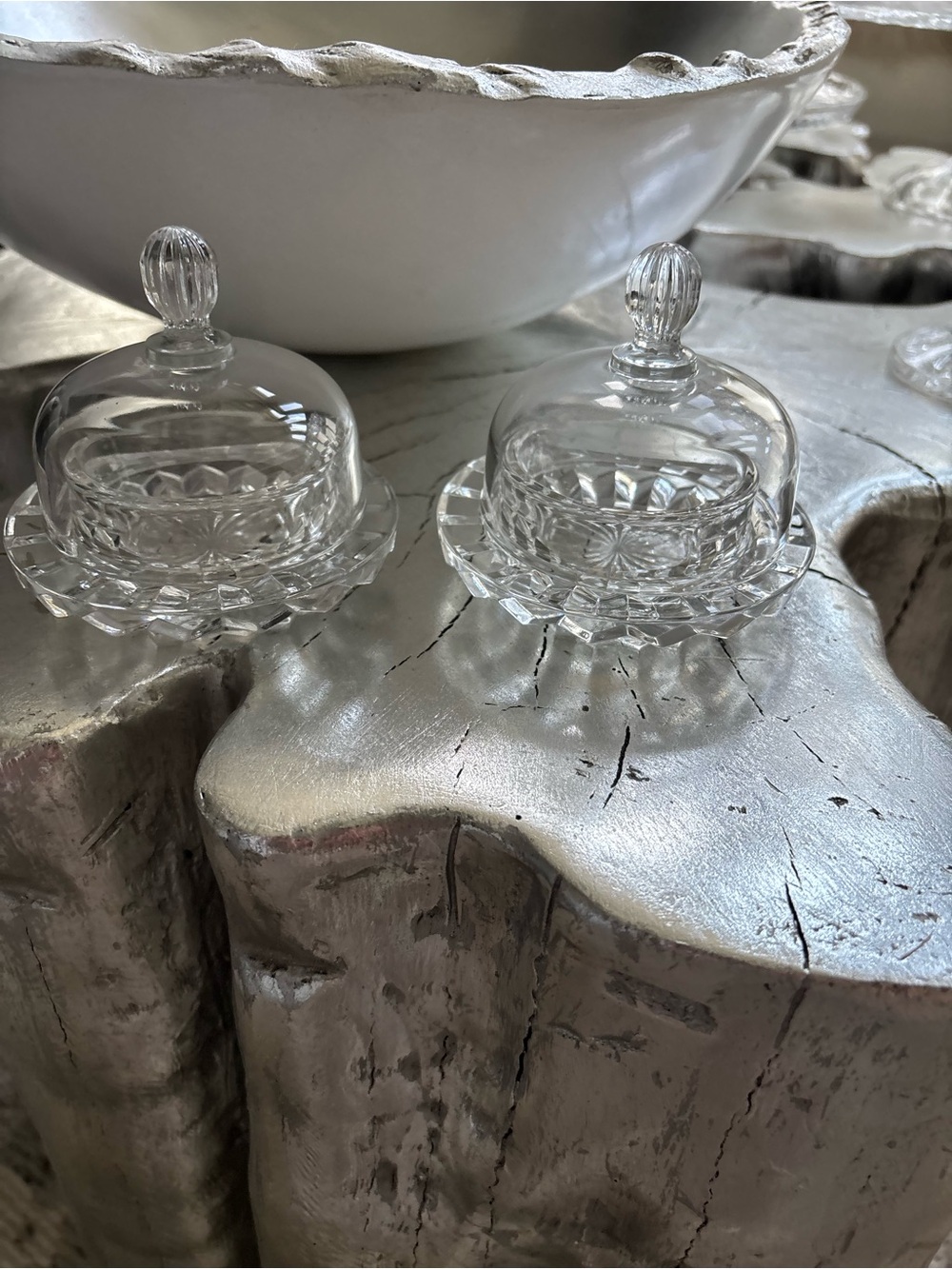 Mikasa Clear Glass Mini Covered Butter Dishes - glass era 1980s elegant pair